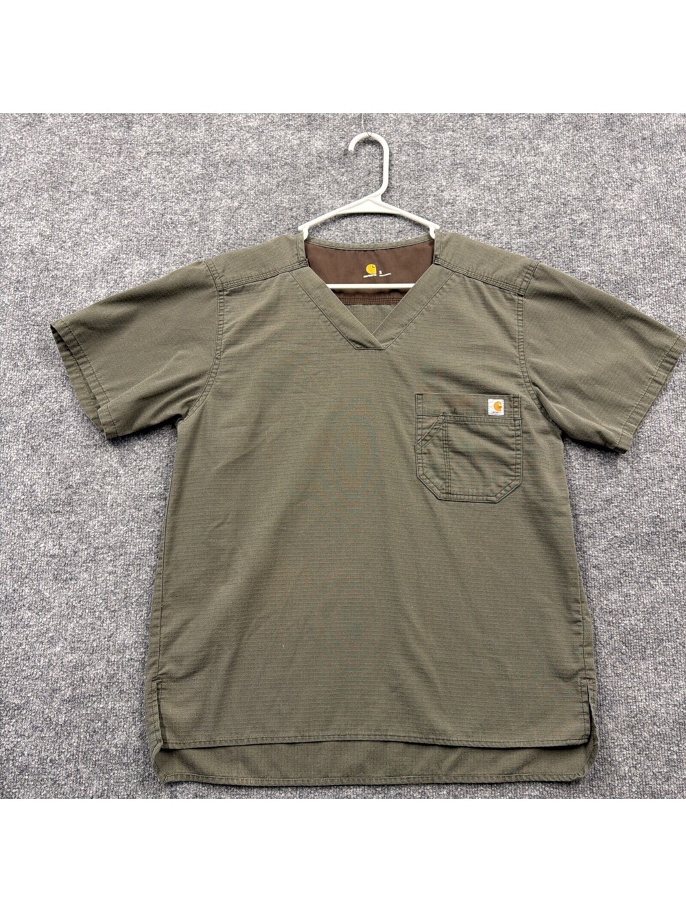 Carhartt Olive Green V-Neck Short Sleeve Medical Scrub Top Size Small